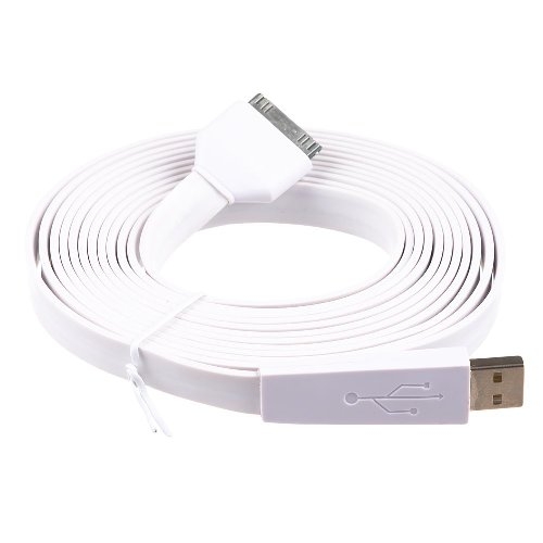Apple White USB Dock Connector Flat Cable For iPad, iPad 2, iPad 3, iPhone and iPod, iPhone 3G, 3GS,