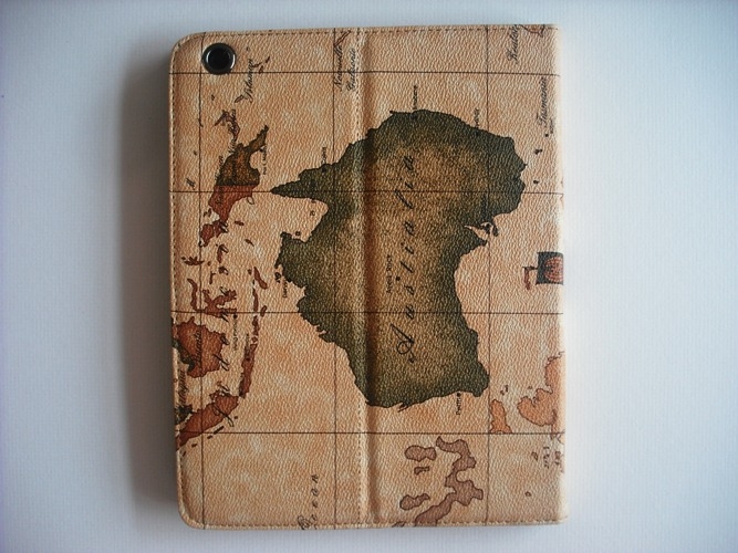 Map Pattern PU Leather Protective Flip Folio Cover Case Stand for New iPad 3